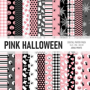 Pink Halloween Digital Papier, Geist Scrapbook Papier, Pink Spinne Papier, Halloween Hintergrund, Pink Kürbis, Kommerzielle Nutzung, Mädchen Halloween