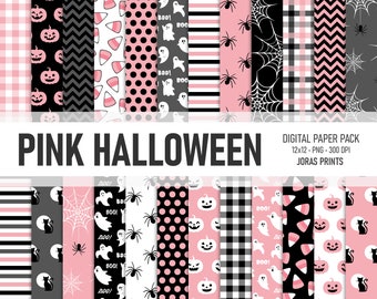 Pink Halloween Digital Paper, Ghost Scrapbook Paper, Pink Spider Paper, Halloween Background, Pink Pumpkin, Commercial Use, Girl Halloween