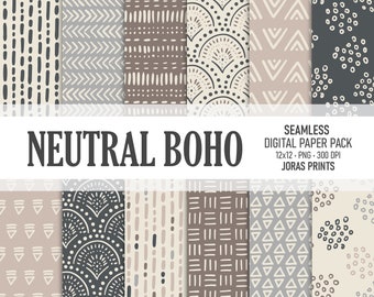 Neutral Boho Digital Paper Doodles Scrapbook Paper Boho Seamless Pattern Hand Drawn Background Printable Commercial Use Planner Junk Journal