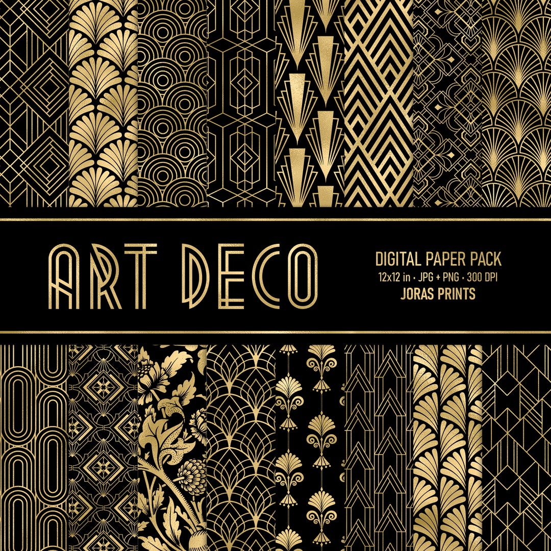 Art Deco Digital Paper, Scrapbook Paper Pack, Retro Art Deco Patterns