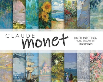 Claude Monet Paintings Digital Paper, Scrapbook, Monet Background, Digital Paper Pack, Printable Monet, Commercial Use, Instant Download