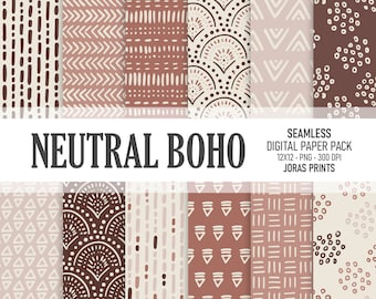 Neutro Boho Digital Paper Doodles Scrapbook Paper Boho Seamless Pattern Sfondo disegnato a mano Stampabile Uso commerciale Planner Junk Journal