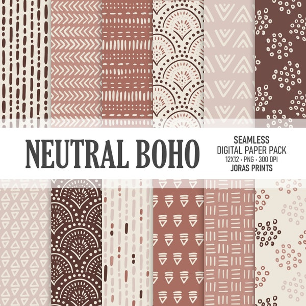 Neutral Boho Digital Paper Doodles Scrapbook Paper Boho Seamless Pattern Hand Drawn Background Printable Commercial Use Planner Junk Journal