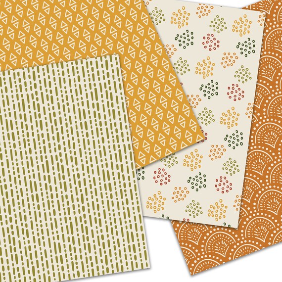 Patterned Craft Paper Boho Scrapbooking Fall Digital Paper Autumn Digital Paper Boho Patterns 24 ...