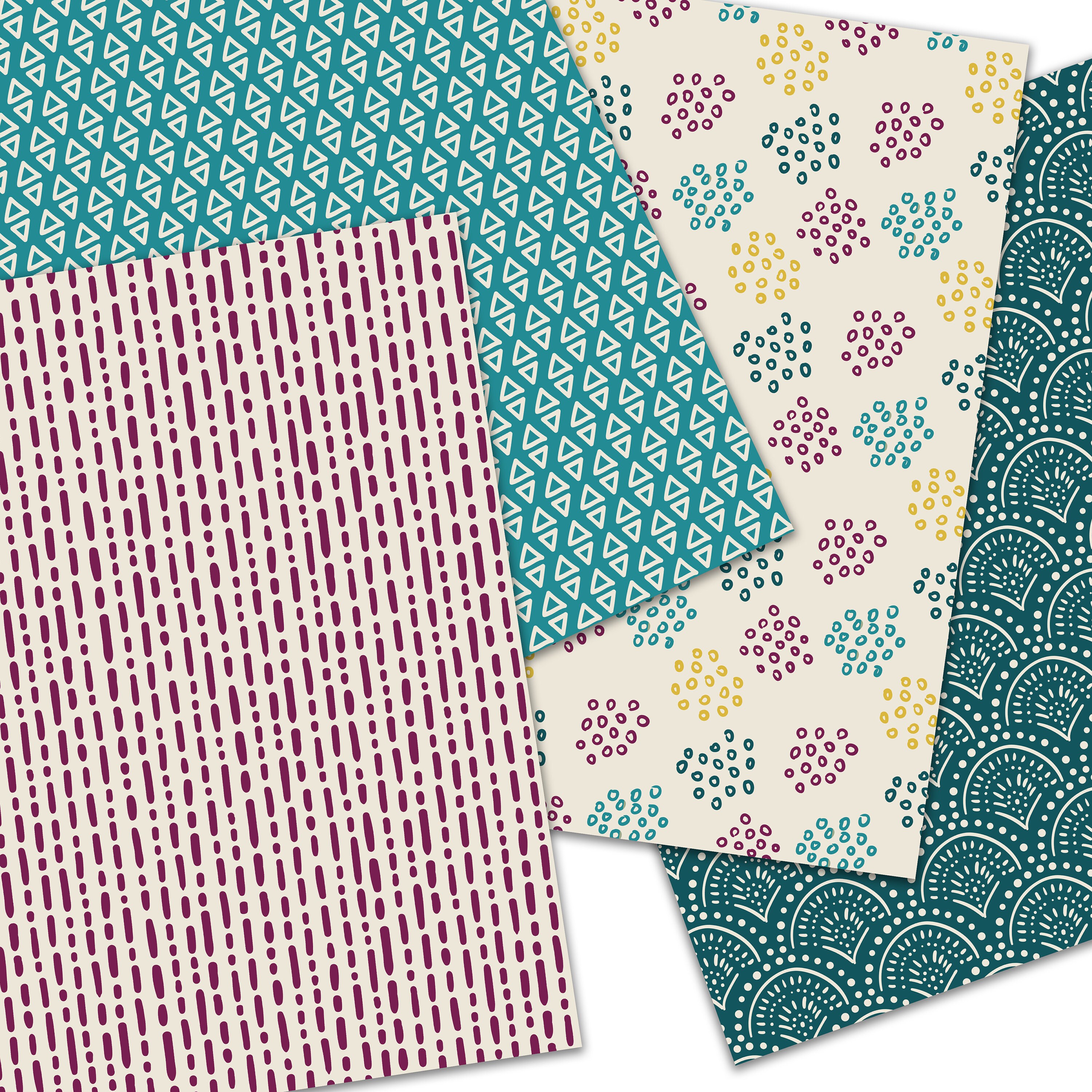 Boho Digital Paper, Doodles Scrapbook Paper, Seamless Patterns Hand