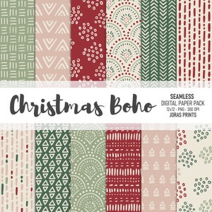 Digitalt julpapper Boho scrapbookpapper Digitalt papperspaket Sömlöst mönster Handritad bakgrund Utskrivbar skräpjournal Kommersiell användning