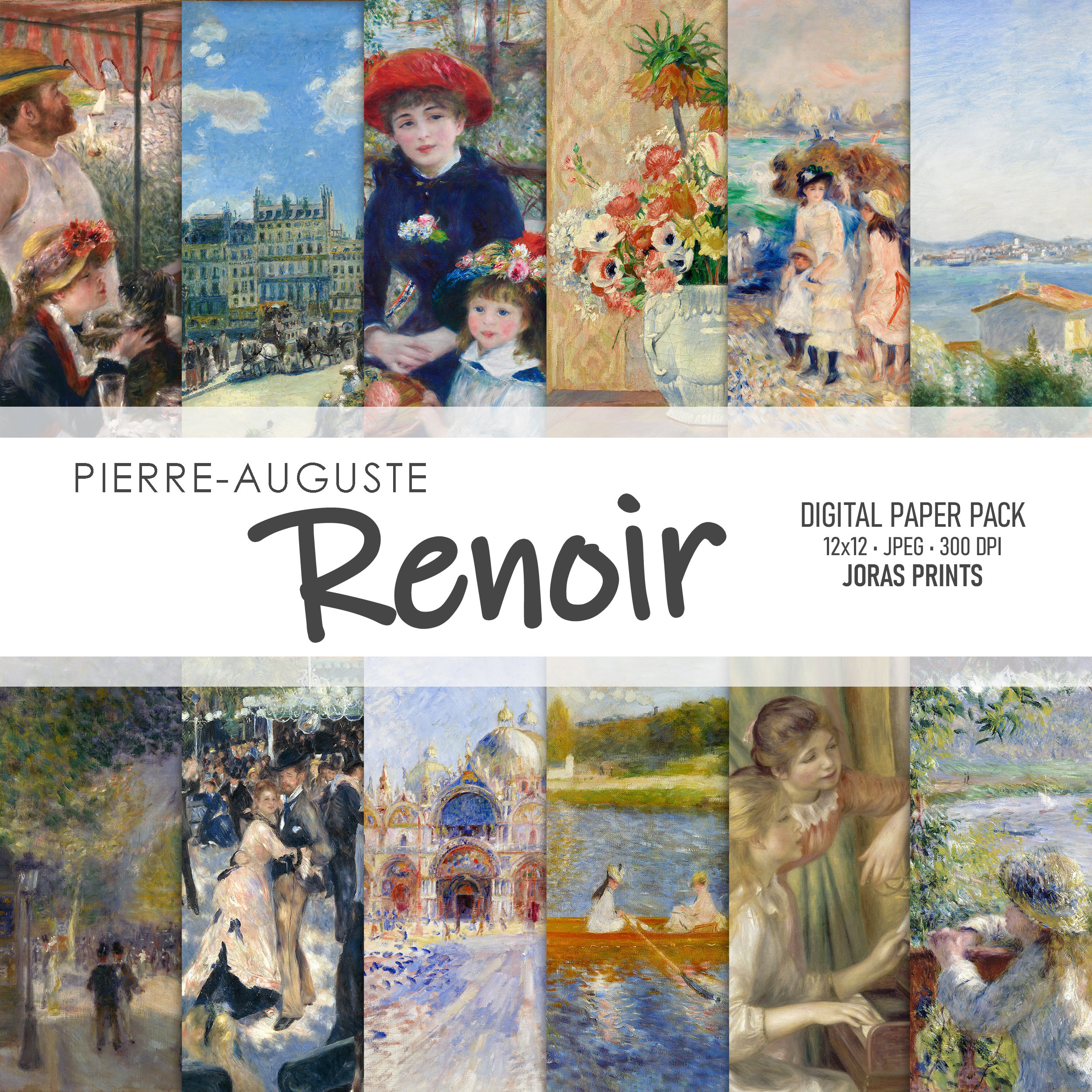 Pierre-Auguste Renoir Paintings Digital Paper Scrapbook Background Impressionist Landscape Art Printable Commercial Use Instant Download