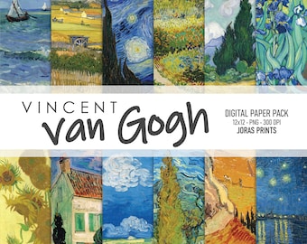 Vincent van Gogh Paintings Digital Paper, Scrapbook, van Gogh Background, Digital Paper Pack, Printable, Commercial Use, Instant Download