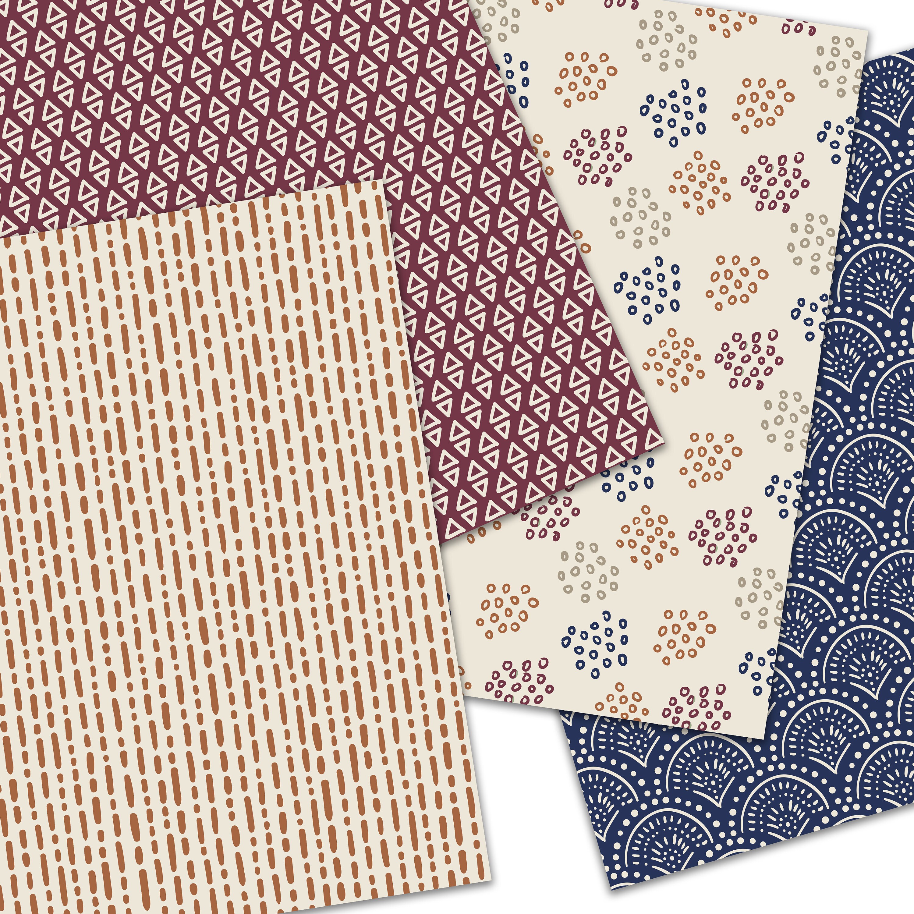 Boho Digital Paper, Doodles Scrapbook Paper, Seamless Patterns Hand