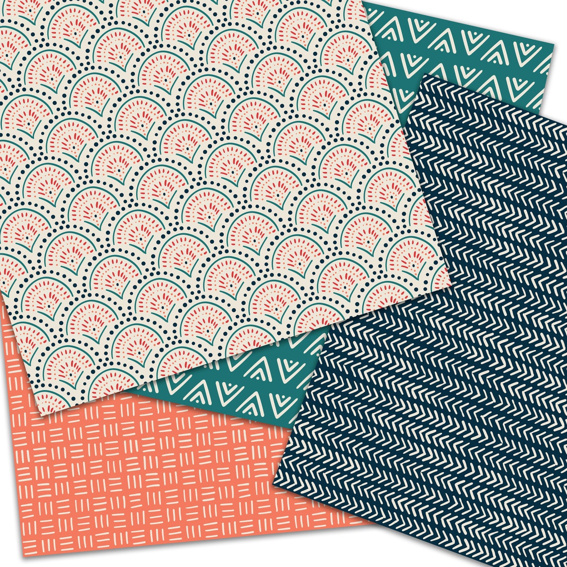 Boho Digital Paper, Doodles Scrapbook Paper Seamless Patterns Hand