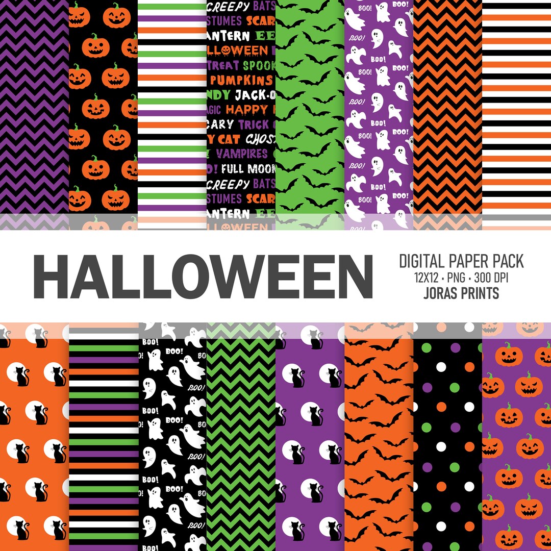 Halloween Digital Paper Ghost Scrapbook Paper Digital Paper Pack Bat ...