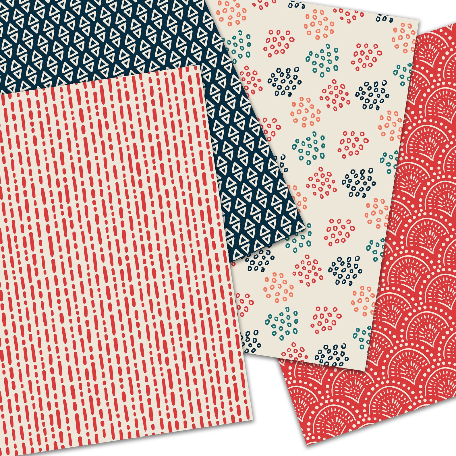 Boho Digital Paper, Doodles Scrapbook Paper Seamless Patterns Hand