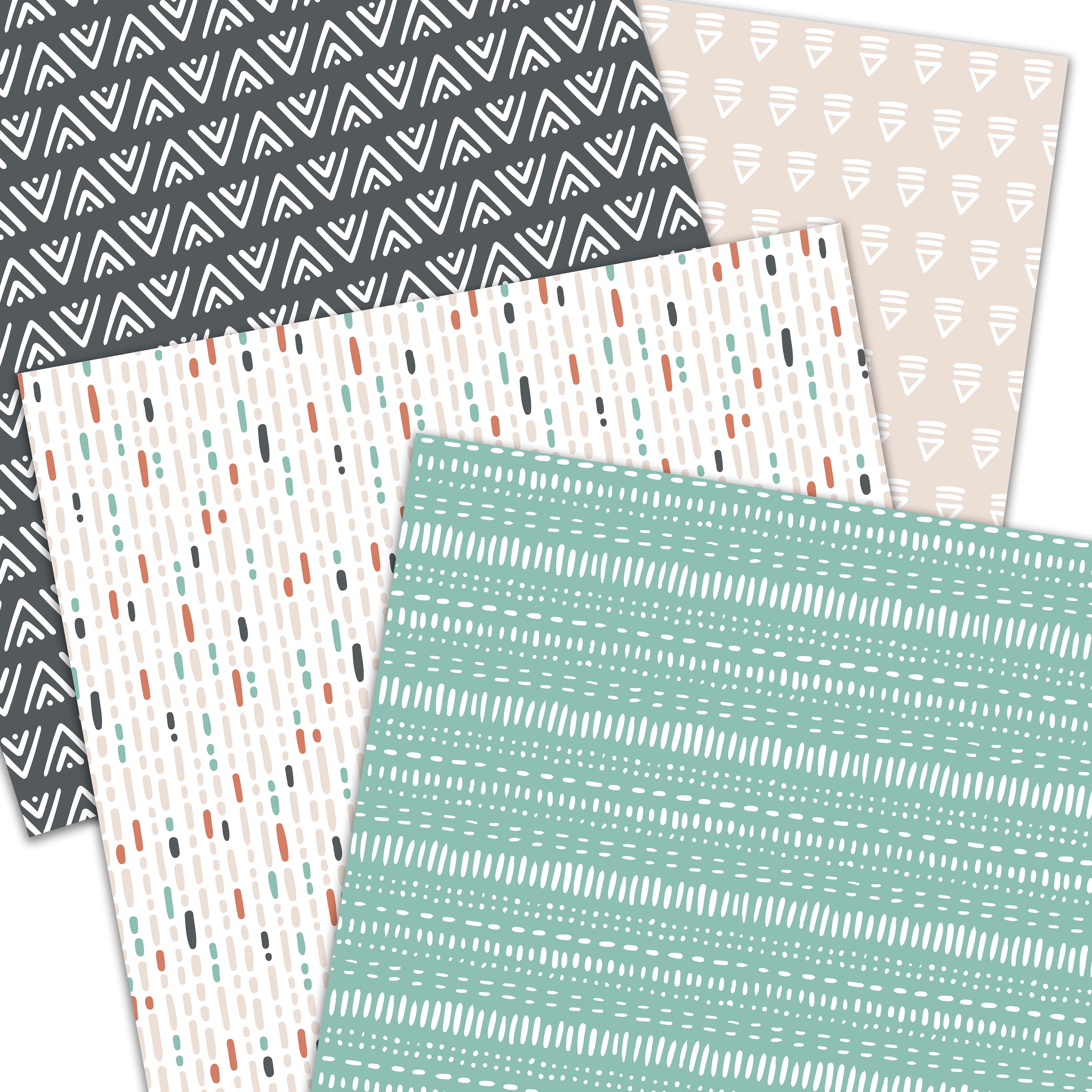 Boho Digital Paper, Doodles Scrapbook Paper, Hand Drawn Patterns, Junk