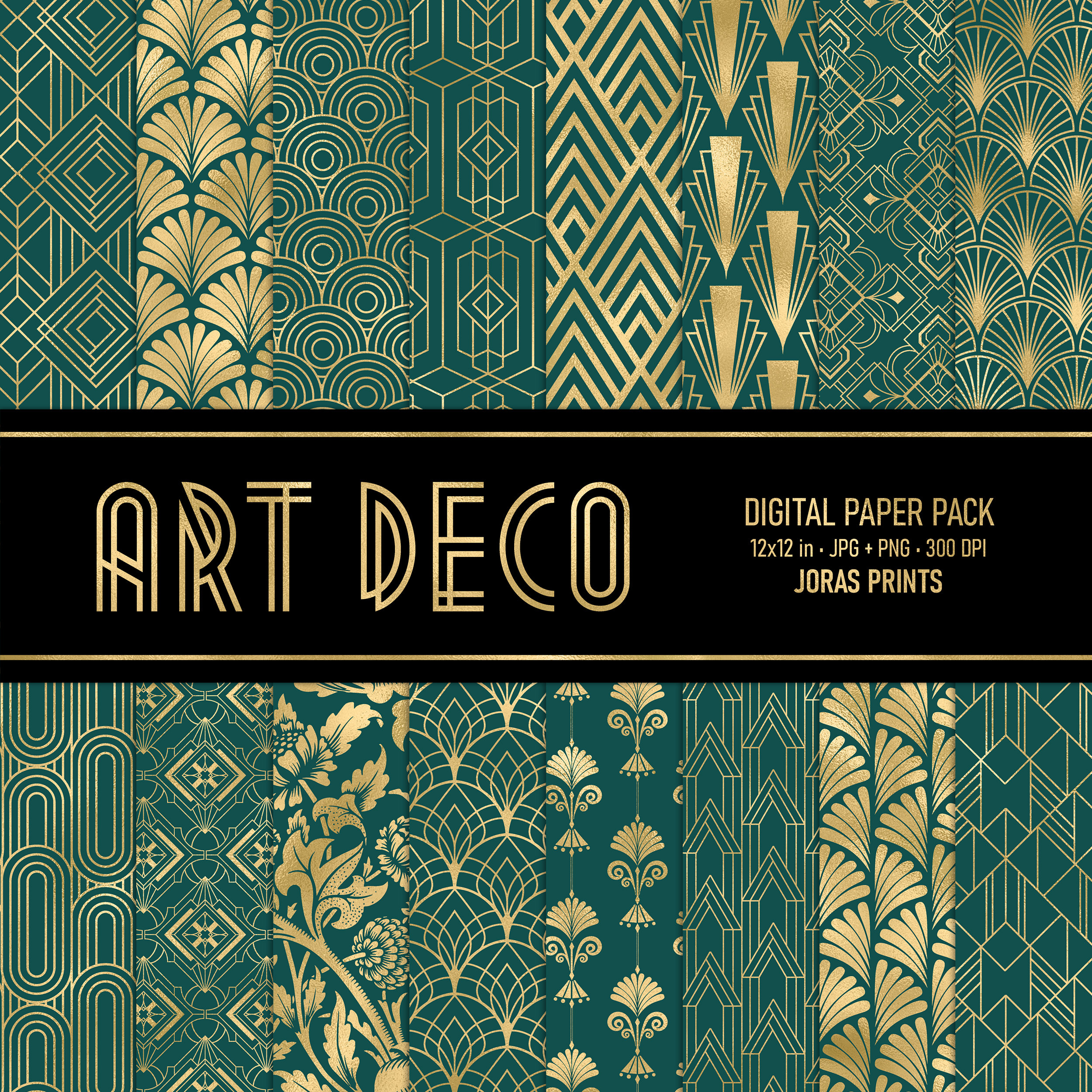 Art Deco Digital Paper, Scrapbook Paper Pack, Retro Art Deco Patterns ...
