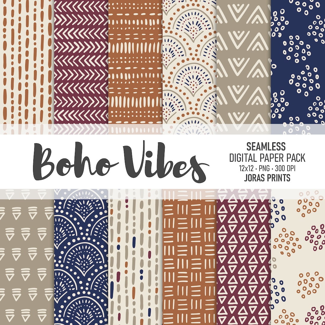 Boho Digital Paper, Doodles Scrapbook Paper, Seamless Patterns Hand ...