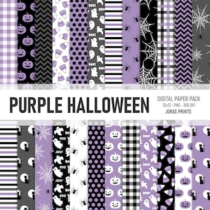 Purple Halloween Digital Paper, Ghost Scrapbook Paper, Purple Spider Paper, Halloween Background, Pumpkin, Commercial Use, Girl Halloween