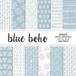 Blue Boho Carta digitale Senza cuciture Modelli Boho Disegnato a mano Scrapbook Carta Digitale uso commerciale Sfondo Boho Paper Pack Scandi Doodles