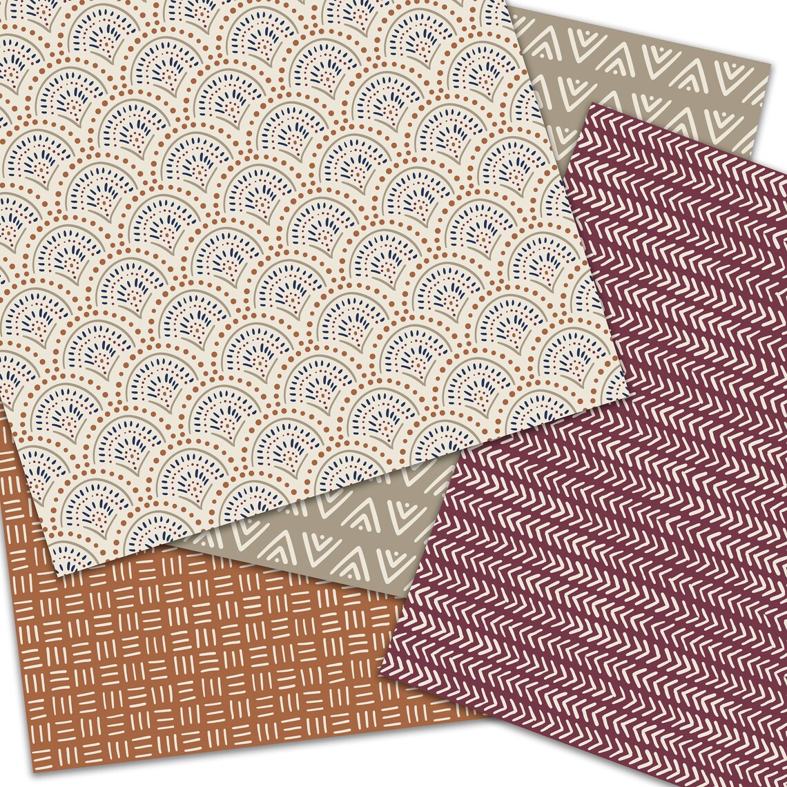 Boho Digital Paper, Doodles Scrapbook Paper, Seamless Patterns Hand