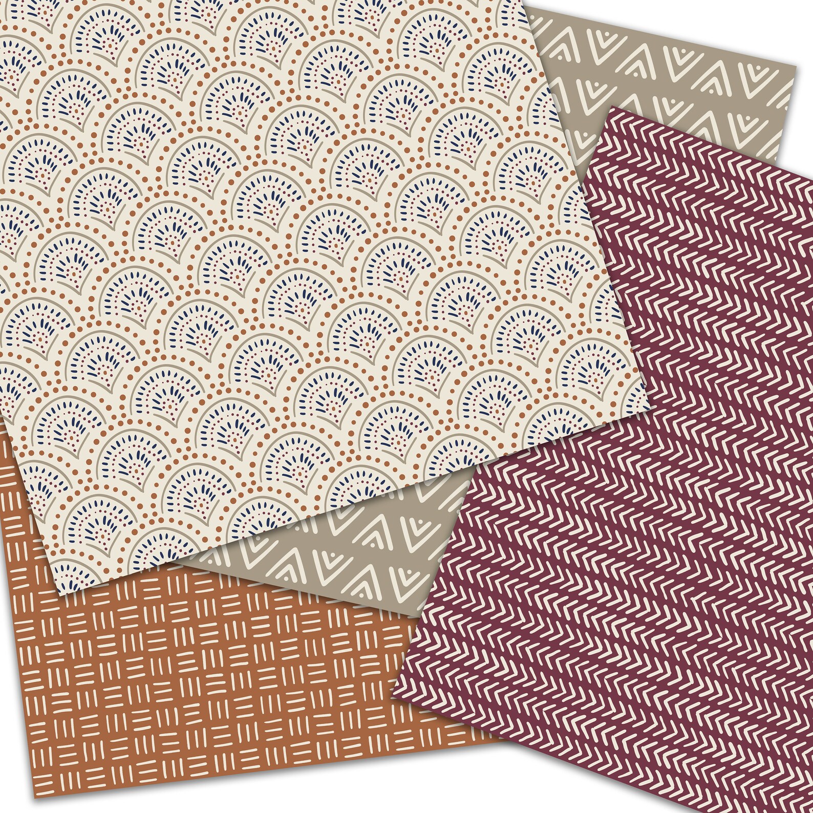 Boho Digital Paper, Doodles Scrapbook Paper, Seamless Patterns Hand ...