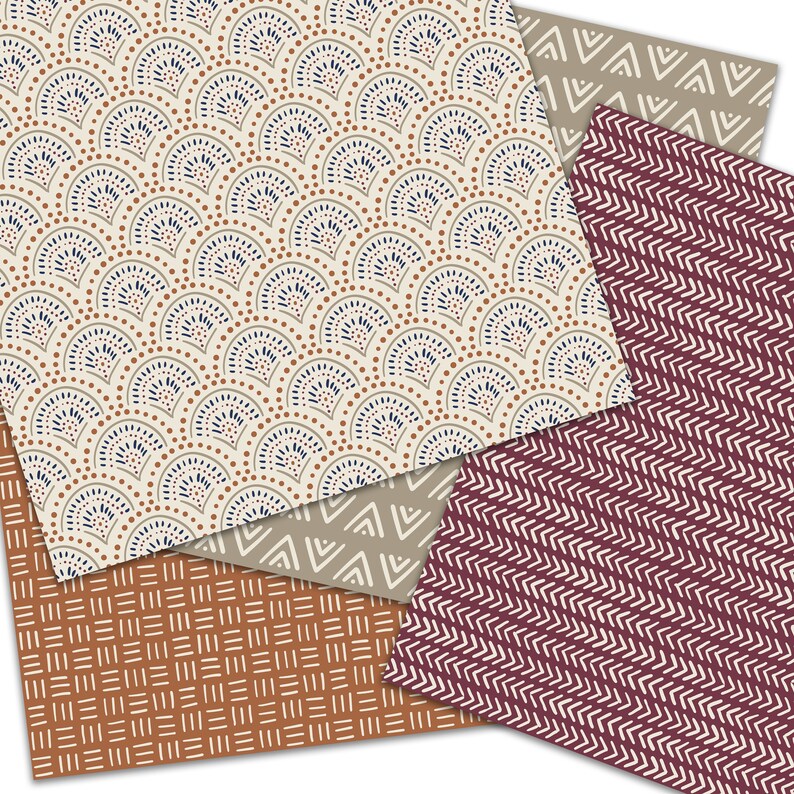 Patterned Craft Paper Boho Boho Digital Paper, Doodles Scrapbook Paper, Seamless Patterns Hand ...