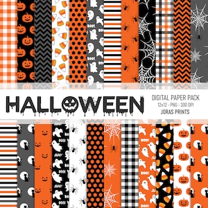 Halloween Digital Paper, Ghost Scrapbook Paper, Spider Paper, Halloween Background, Pumpkin, Junk Journal Paper, Commercial Use, paper set
