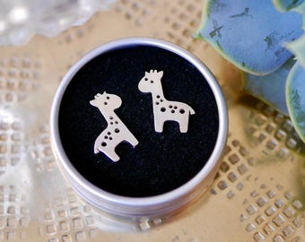Sterling Silver Giraffe Earrings | Animal Earrings | Giraffe Studs | Giraffe Jewellery | Giraffe Jewelry | Cute Earrings | Silver Earrings
