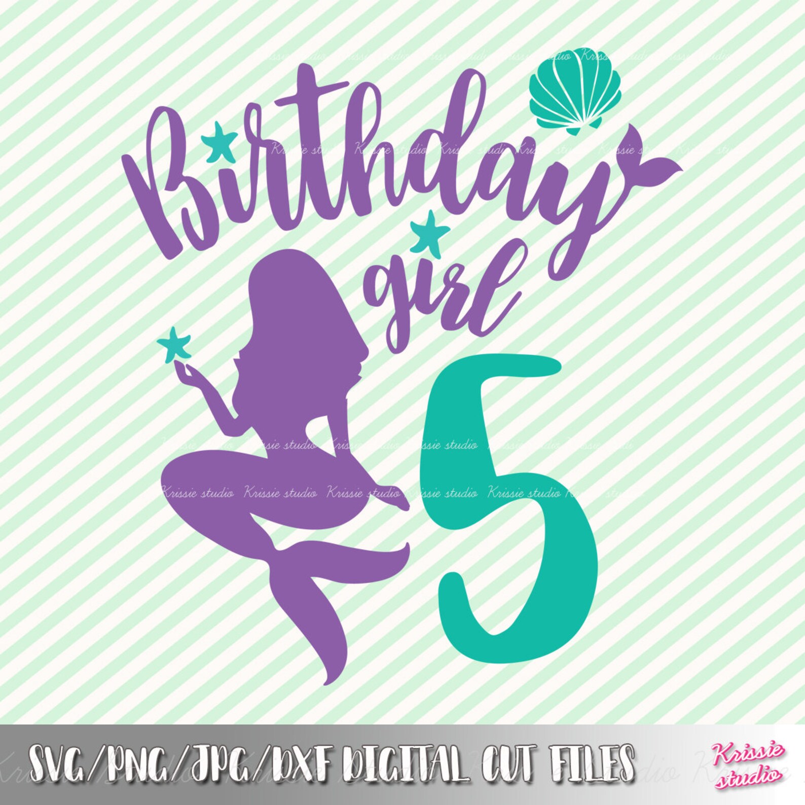 Birthday Girl 5 Five Mermaid Svg pngjpg DXF Cutting Etsy