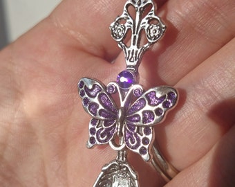 Silver Butterfly Pendant, Swarovski Butterfly Pendant , Silver Spoon Pendant, Spoon Pendant,