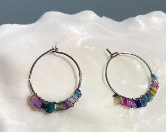 Seed beads hoop earring | 925 sterling silver
