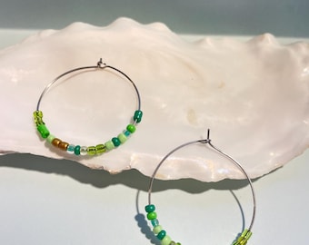 Seed beads hoop earring | 925 sterling silver