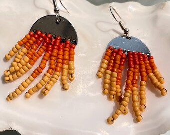 Seed beads half circle fringe earring | sterling silver
