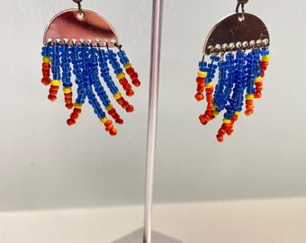 Seed beads half circle fringe earring | brass (gold look)