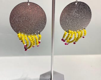 Seed beads silver round circle pendant earring | 925 sterling silver
