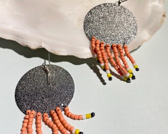 Seed beads silver round circle pendant earring | 925 sterling silver