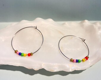 Seed beads hoop earring | 925 sterling silver