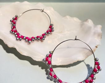 Seed beads hoop earring | 925 sterling silver
