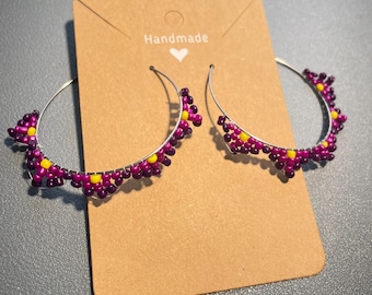 Seed beads hoop earring | 925 sterling silver
