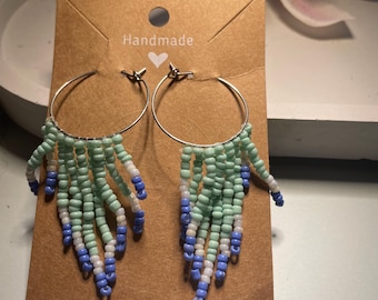 Seed beads fringe earring | 925 sterling silver