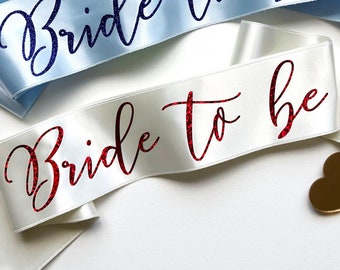 Ivory Bachelorette Sash, Red Holographic 'Bride to Be', Heart Pin