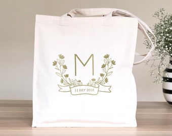 Monogrammed tote bag, Custom tote bag for bachelorette party, Bridesmaid gift bag, Bridal party gift, Bridal shower favor, Tote with date