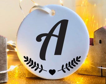 Personalized christmas ornament with initial, Monogram christmas decoration, 1st christmas ornament for kids, Floral christmas decoration