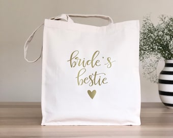 Bride's bestie tote bag, Bridesmaid tote bag, Bachelorette party bag, Wedding party favor, Bridesmaid gift bag, Bridal party gift