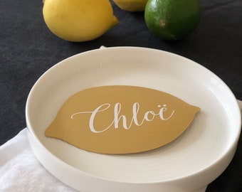 Elegant Gold Lemon-Shaped Place Cards - Custom HTV Name Cutouts for Weddings, Parties and Events