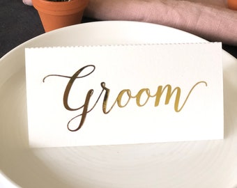 Custom metallic gold foil wedding place cards, Wedding escort card, Fold over place cards, Table name cards, Personalized wedding decoration