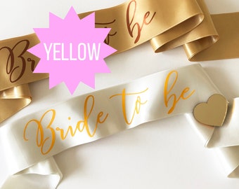 Bride To Be Sash: Yellow Ivory Satin Ribbon, Bachelorette Party Favor