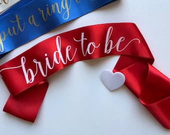 Bride to be sash, Red bachelorette sash, Hens party gift, Personalized bridal shower sash