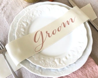Personalized Wedding Ribbon Sign: Rose Gold Table Decor