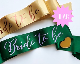 Bride to be sash, Green bachelorette sash, Lilac emerald green hen sash, Personalised classy sash