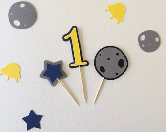 First birthday cupcake toppers, Outer space party decoration, Boys first birthday party decor, Boys first birthday decor, Star planet decor