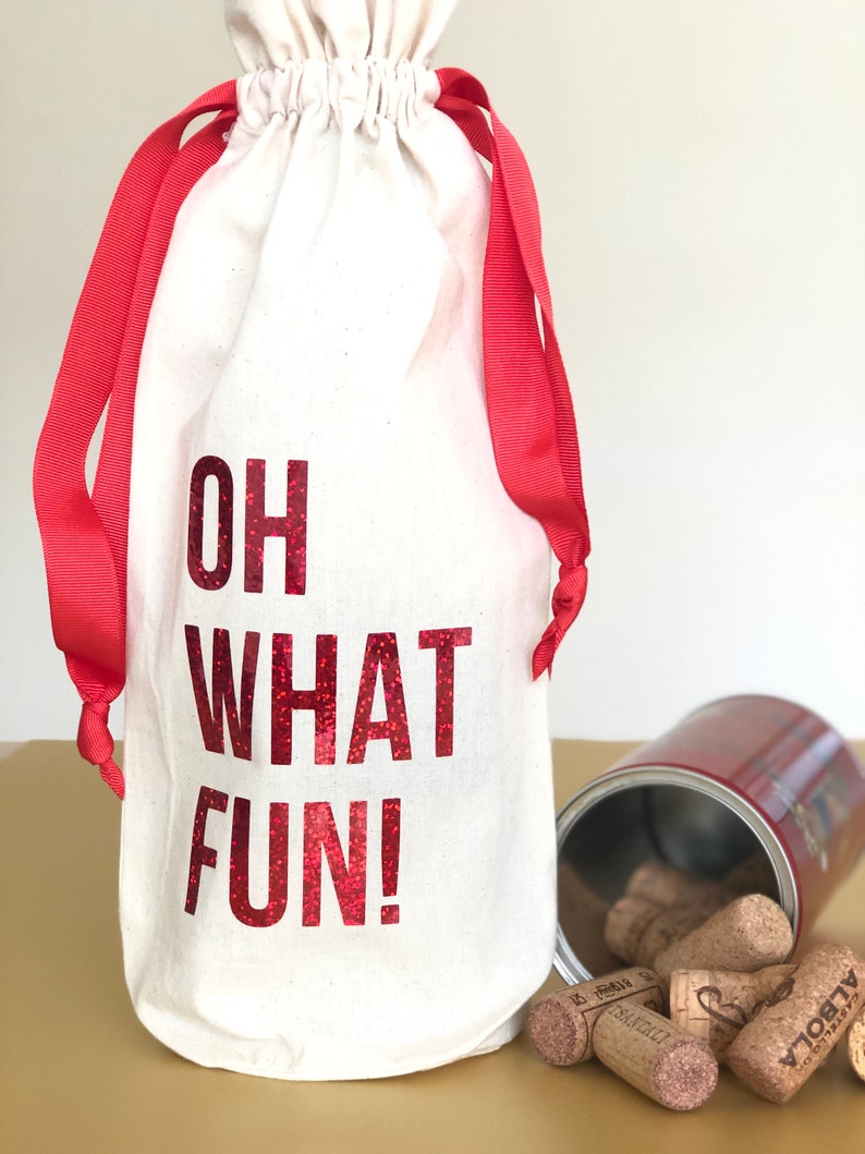 Oh what fun wine bag, Christmas gift, Wine bottle bag, Celebration gift, Reusable wine bag, Gift for boss, Gift for babysitter, Gift for her image 6